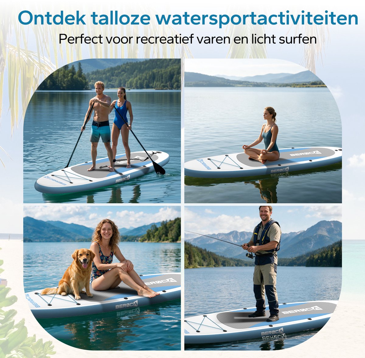 BEROCA SUP Board - met Zitje - Opblaasbaar Paddle Board - Complete Set - 320x81cm - Max. 160 kg- Blauw Wit – foto 3