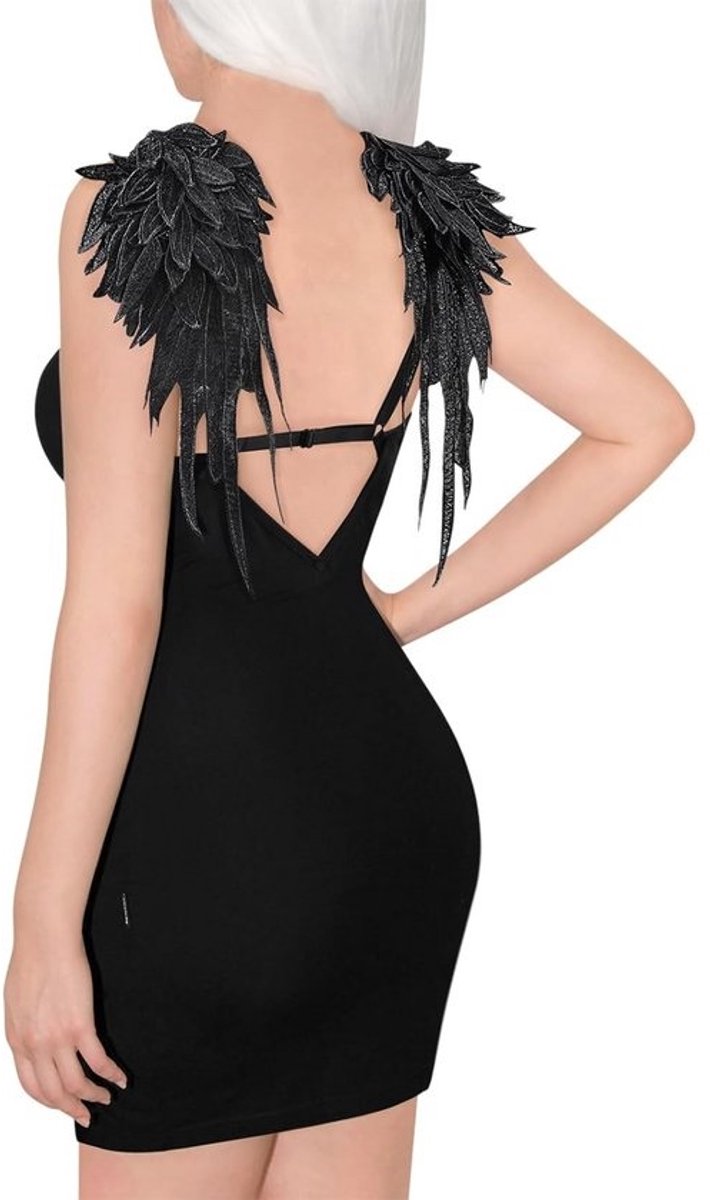 Sexy Bodycon Mini Jurk met Geborduurde Engelenvleugels en Open Rug