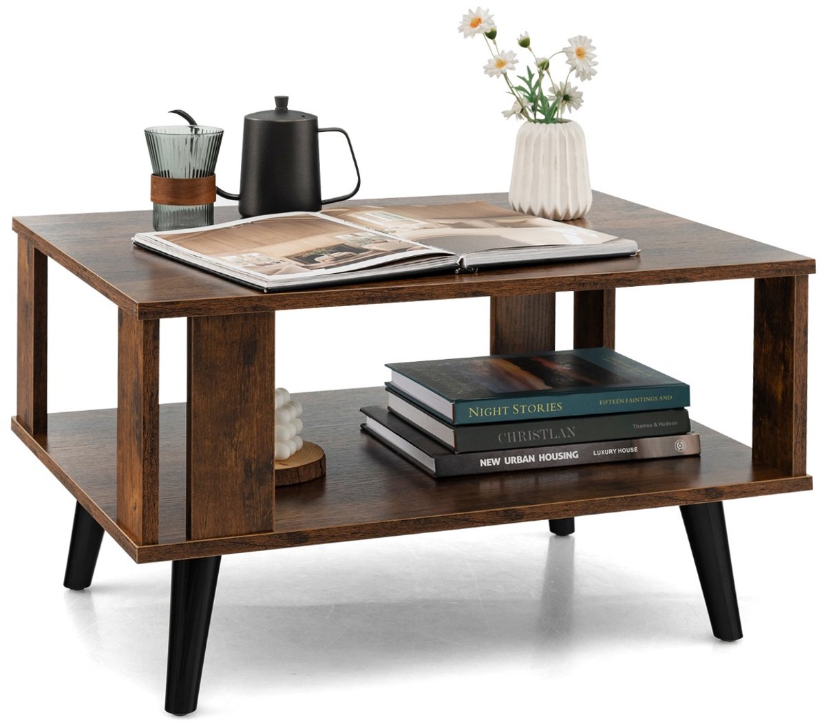 SureDeal® - Salontafel - Niveaus Bijzettafel Industrieel - Woonkamer Bruin - 70x50x41 cm - Koffiebruin