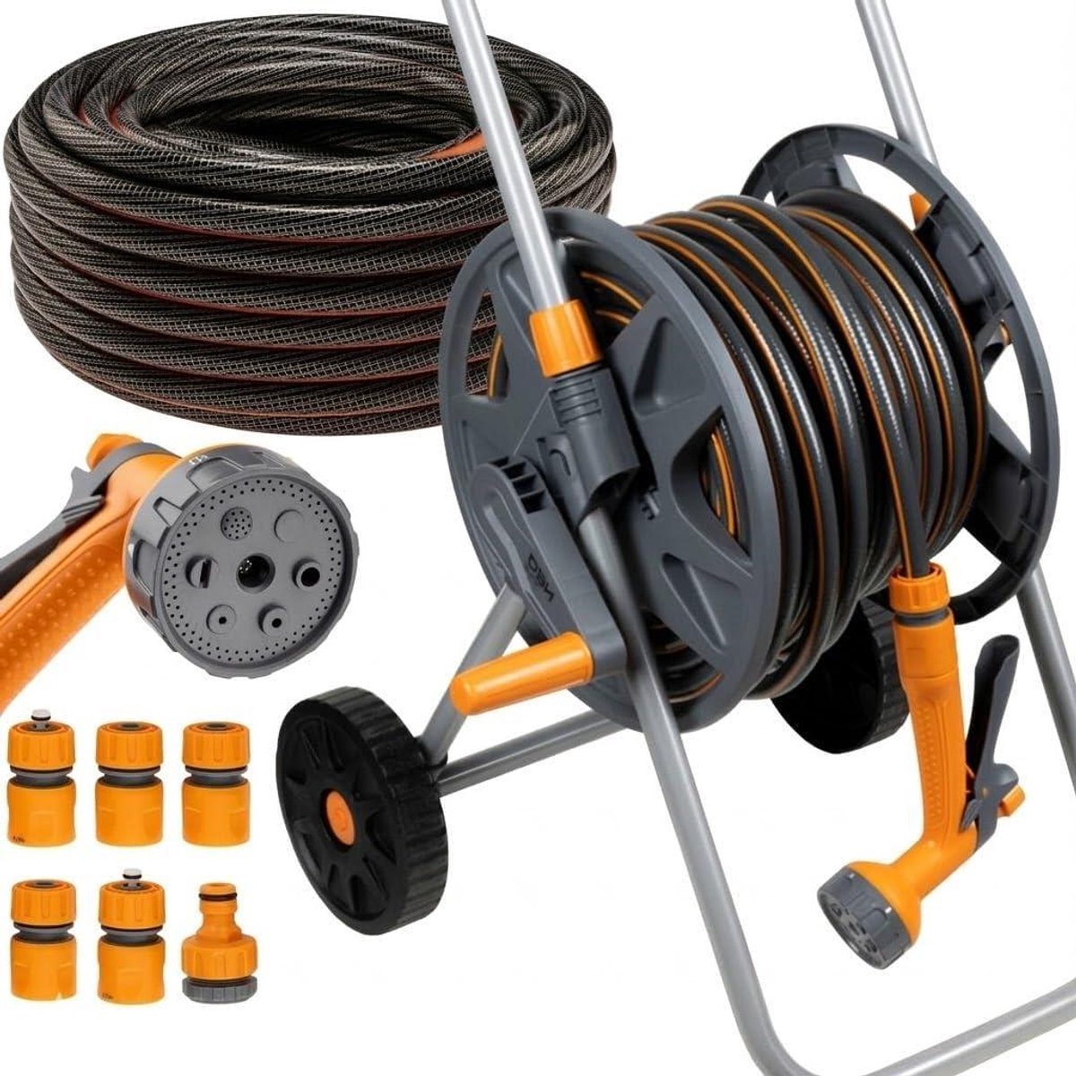 Tuinbewateringssysteem - Slangwagen set - Gazon besproeien - Compleet met slang - 30 meter slang - Oranje