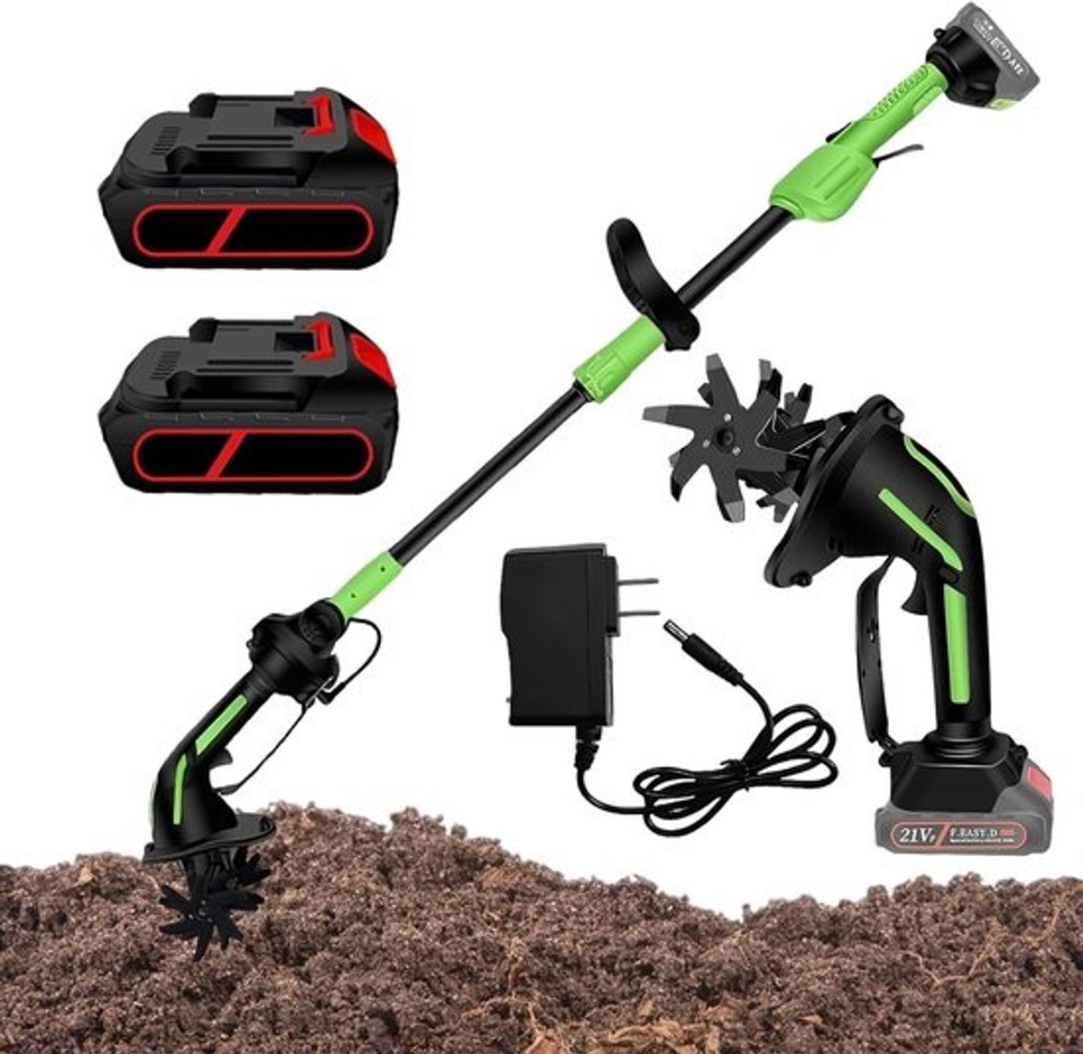 Accu Tuinfrees - Elektrische Hakfrees - Bodem Losmaken - Inclusief 2 Accu's - 10cm Werkbreedte - Zoals Afgebeeld