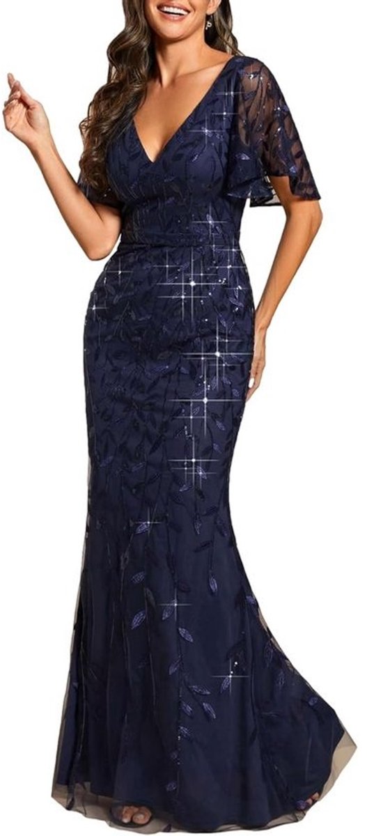 DIEPE V-HALS AVOONDJURK MET GLITTER SEQUIN TULLE LANGE MIDDEN
