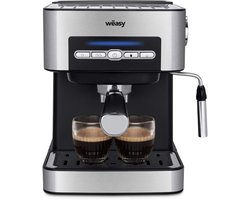 Espressomachine 20 Bar – 850W – 1,6L Watertank – Melkopschuimer met Stoompijp – 1 of 2 Kopjes – Kopjeswarmer – RVS/Zilver