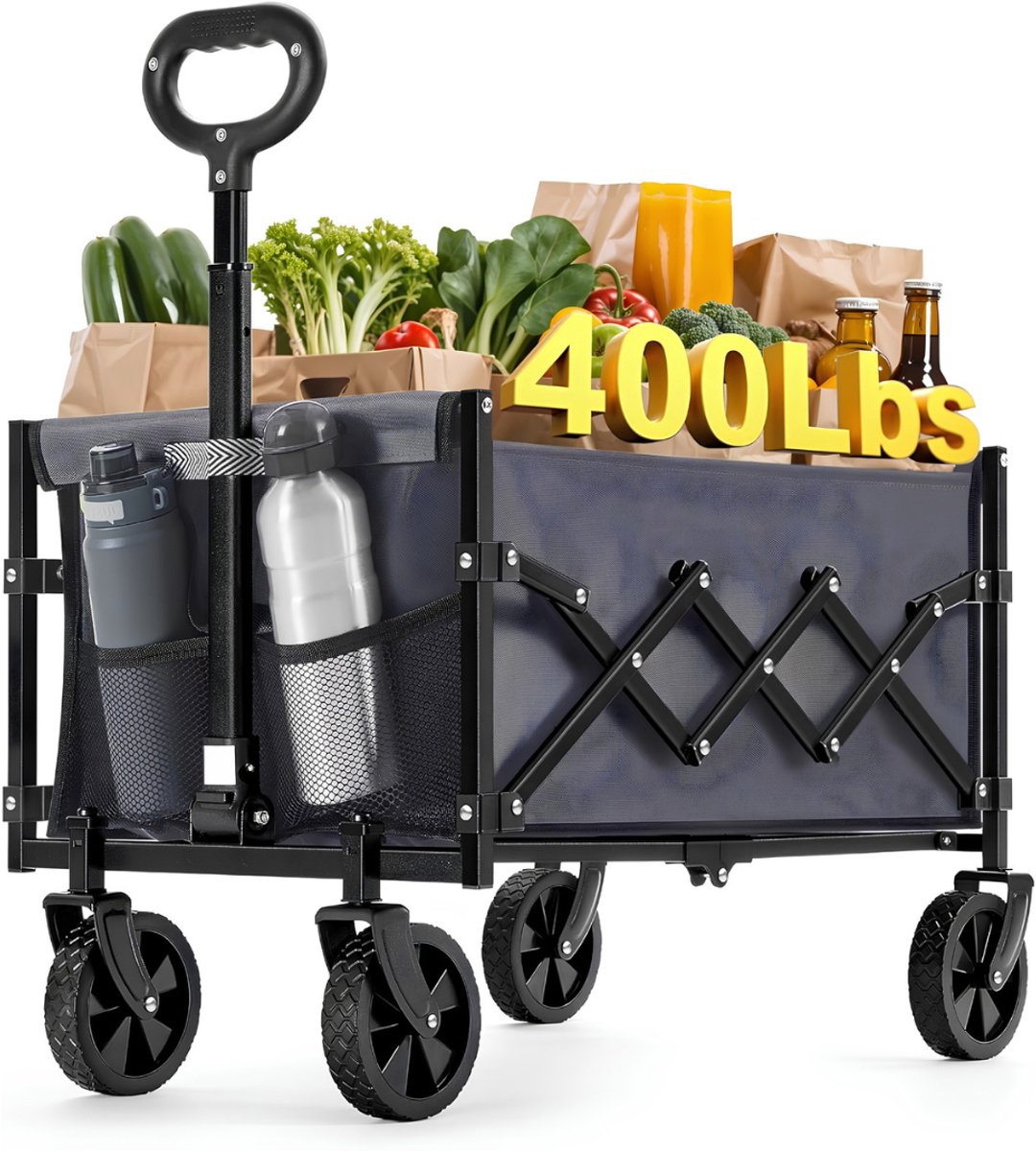 KIRA® Bolderkar - Ideaal voor Strand & Camping - Opvouwbare Bolderkar - Zwart - 91cm x 67cm x 91cm