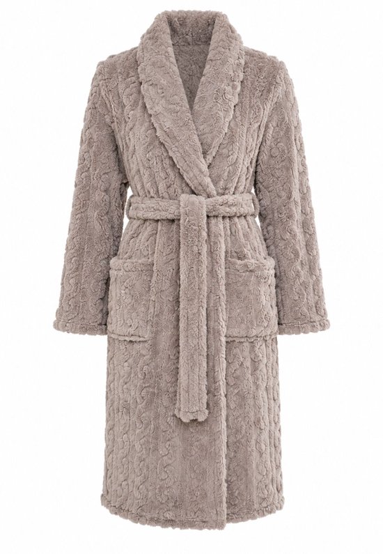 Dames fleece badjas met kabelpatroon-s-taupe