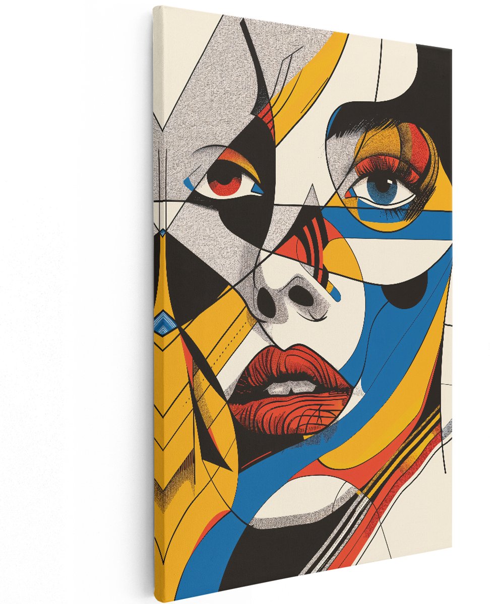 Artaza Canvas Schilderij Abstracte Vrouw - 120x180 cm - Groot - Wanddecoratie Modern - Muurdecoratie Pop Art - Decoratie Kubistisch Gezicht