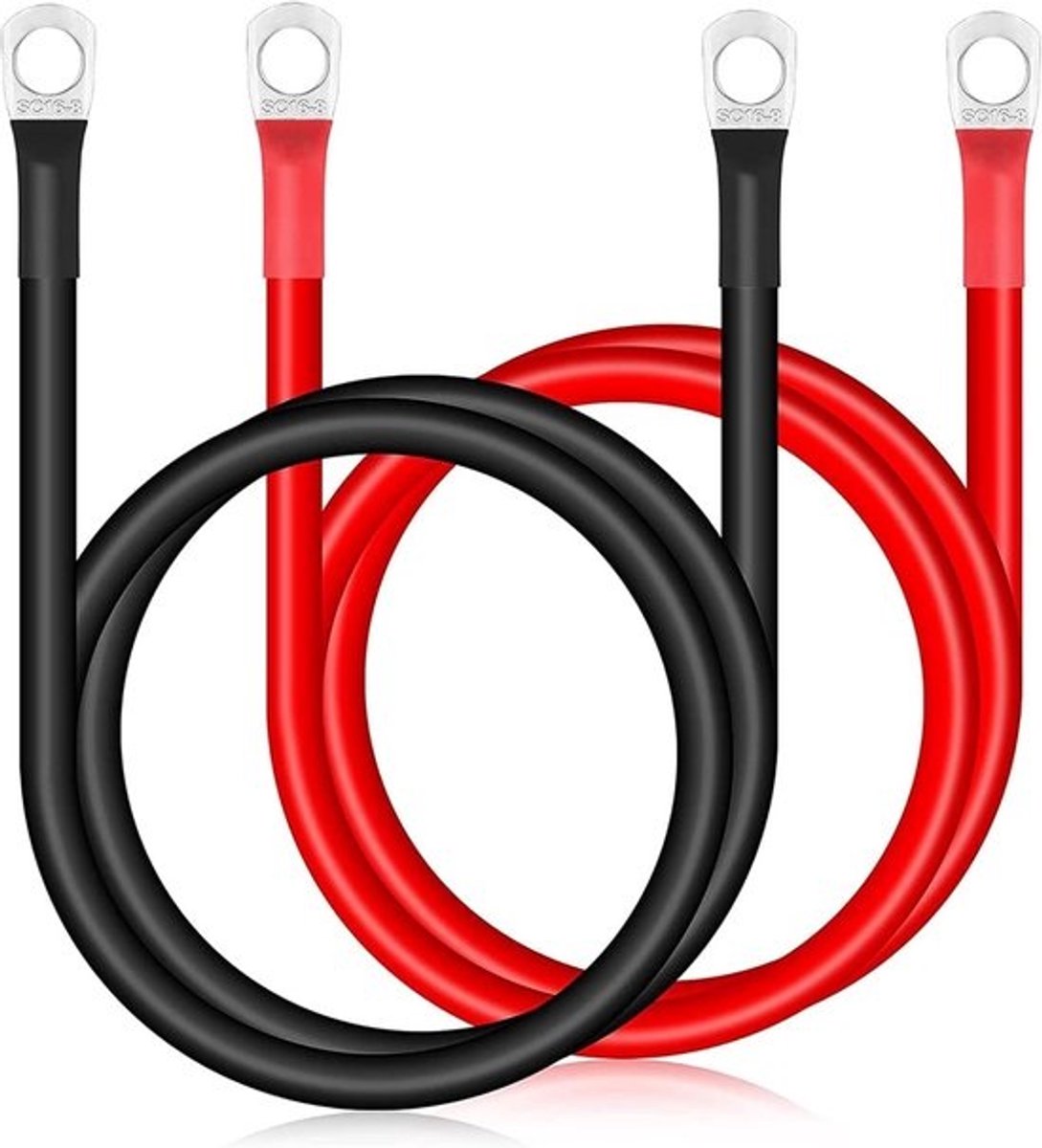 2 Stuks Startkabels 70 cm 16mm2 Massakabel met M8 Ringkabelschoen 12V