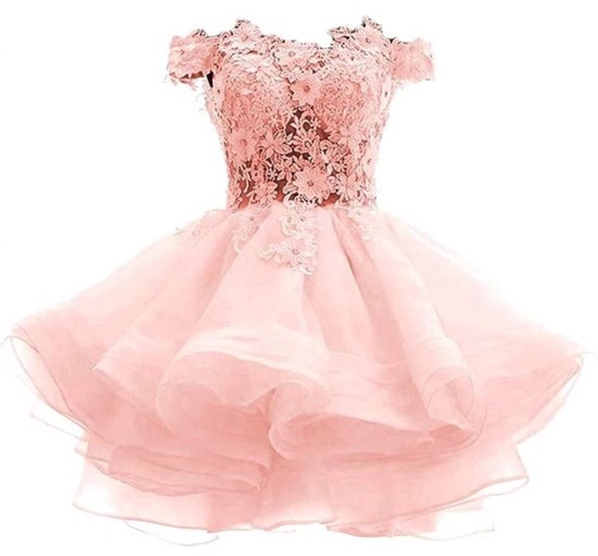 Korte jurk met appliques en puffy mouwen voor schoolbal en feestjes