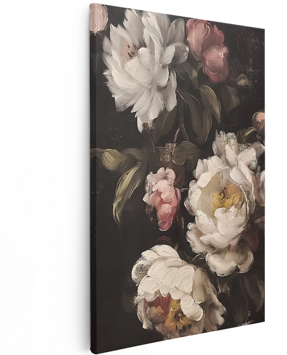 Artaza Canvas Schilderij Pioenrozen - 120x180 cm - Groot - Wanddecoratie Bloemen - Muurdecoratie Stilleven - Decoratie Roze Bloemen - Schilderijen Op Canvas
