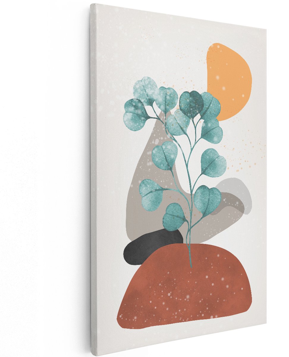 Artaza Canvas Schilderij Abstract - 120x180 cm - Groot - Wanddecoratie Eucalyptus - Muurdecoratie Boho - Decoratie Geometrisch Modern
