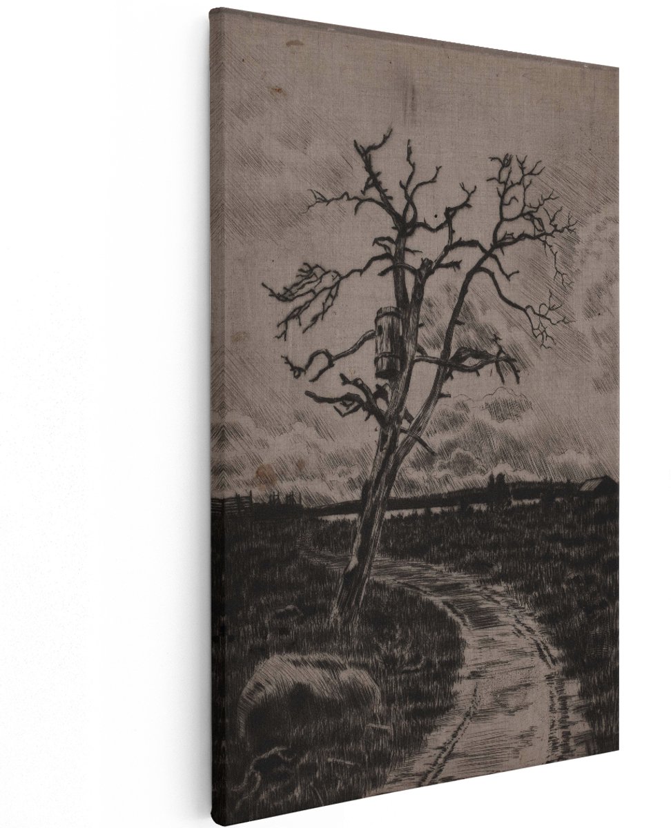 Artaza Canvas Schilderij Landschap - 120x180 cm - Groot - Wanddecoratie Kale Boom - Muurdecoratie Vintage - Decoratie Zwart Wit Natuur