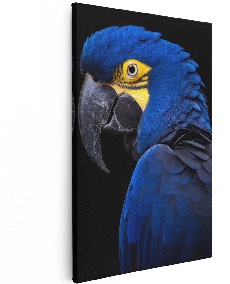 Artaza Canvas Schilderij Hyacintara - 120x180 cm - Groot - Wanddecoratie Vogels - Muurdecoratie Papegaai - Schilderijen Dieren - Blauw