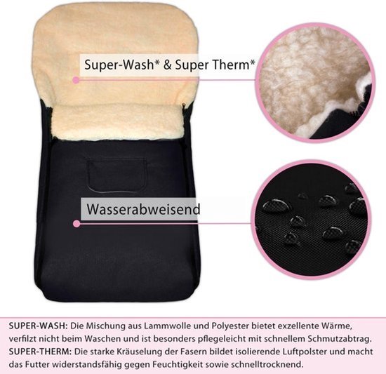 Thermovoetenzak voor Kinderwagen XL 105 cm - Lamswol Polyester Mix - Waterafstotend - Voor 5-Punts Gordels - Gepersonaliseerd met Naam — afbeelding 3