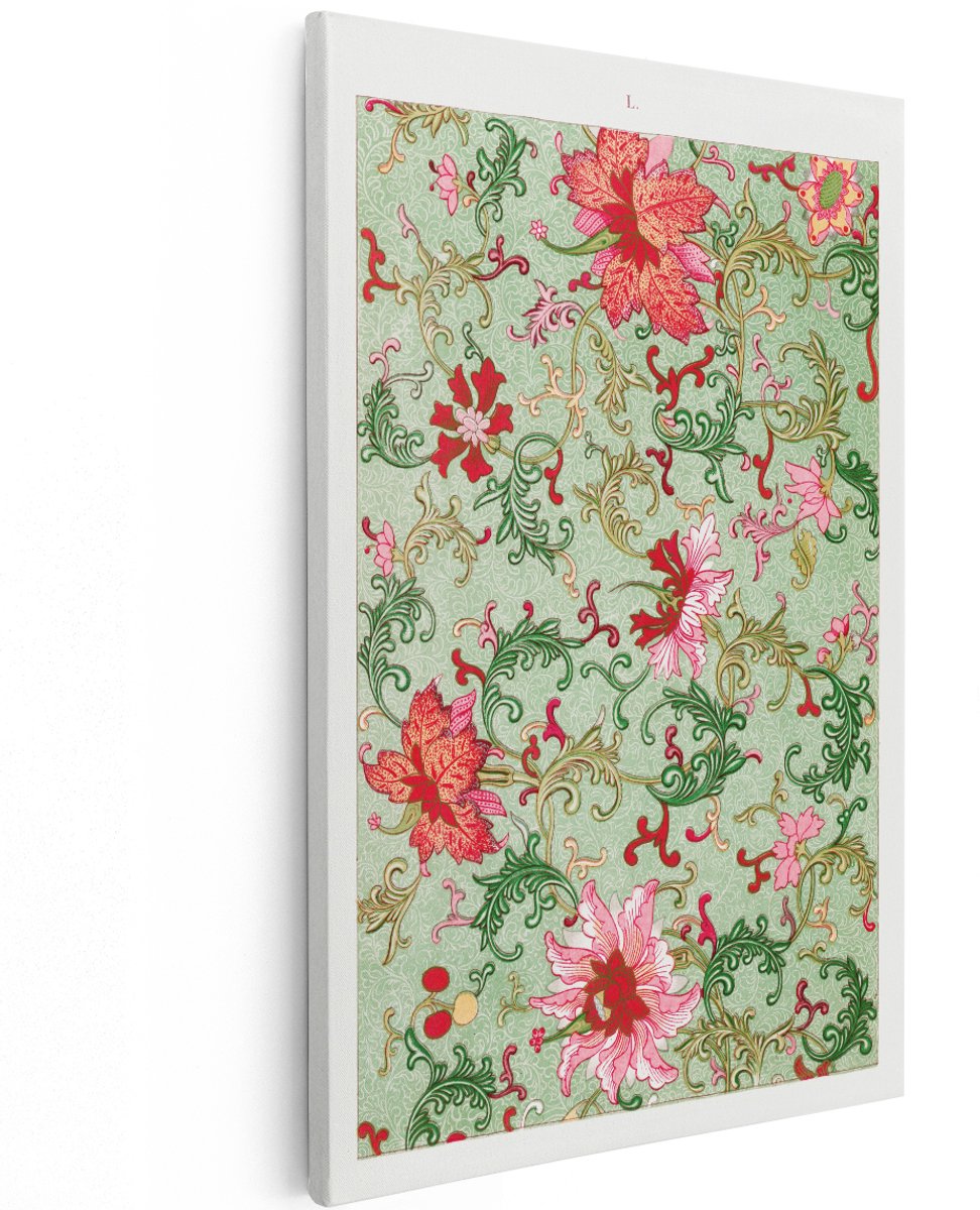 Artaza Canvas Schilderij Bloemen - 120x180 cm - Groot - Wanddecoratie Vintage - Muurdecoratie Chinees Bloempatroon - Decoratie Woonkamer - Roze