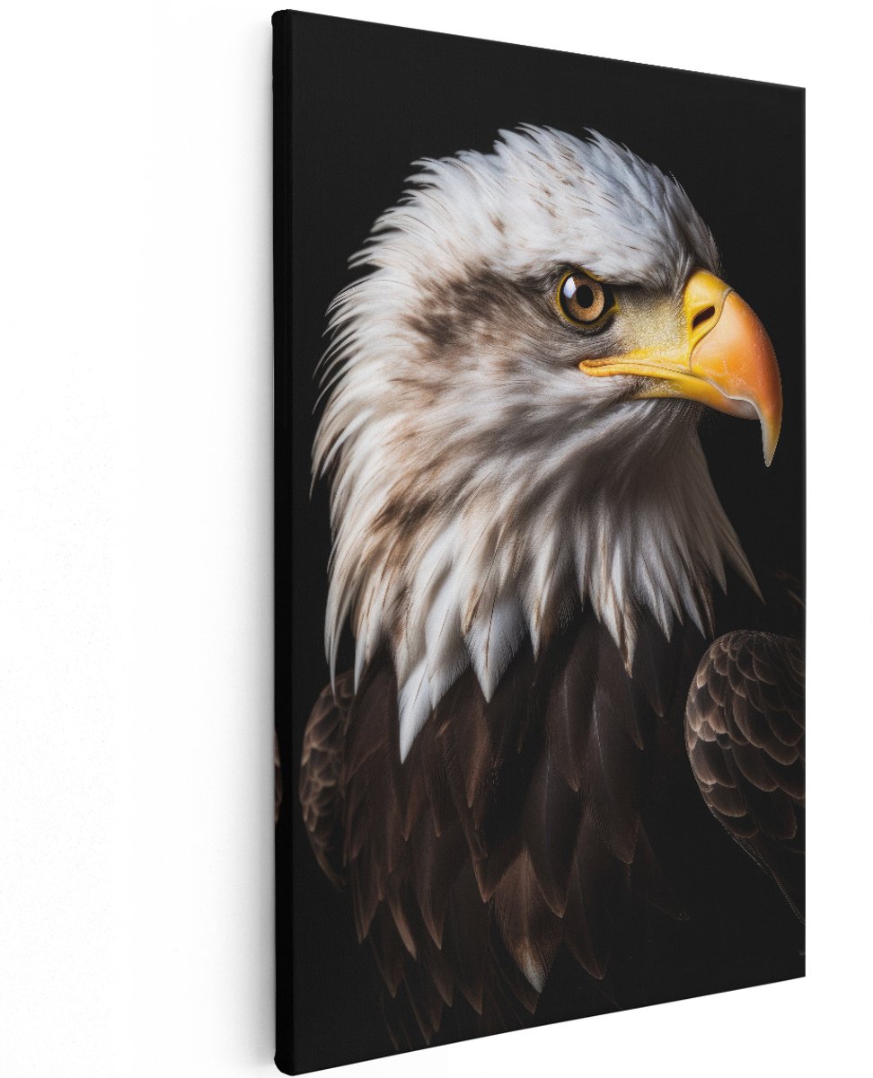 Artaza Canvas Schilderij Amerikaanse Zeearend - 120x180 cm - Groot - Wanddecoratie Vogels - Muurdecoratie Dieren - Decoratie Roofvogel Zwart