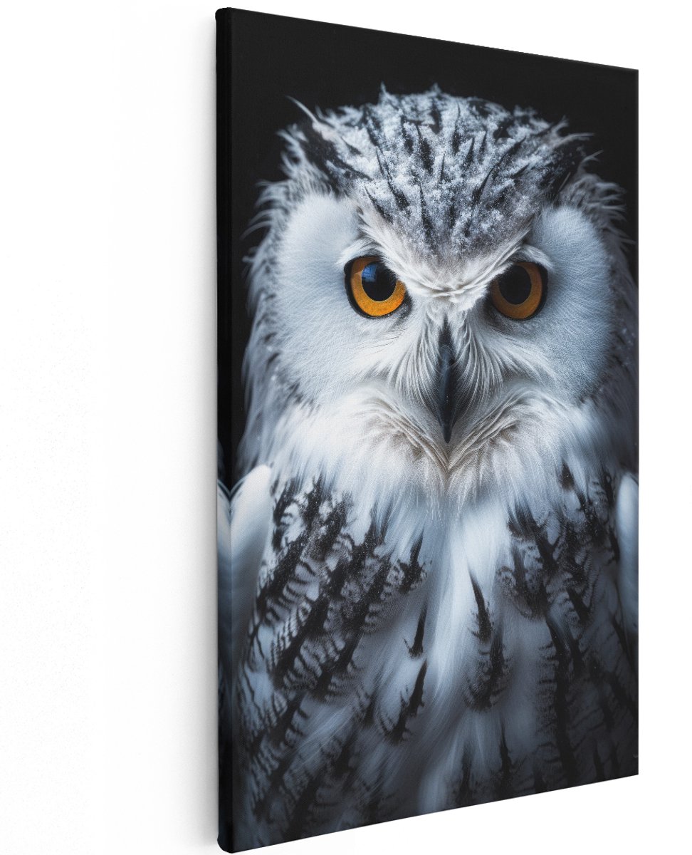Artaza Canvas Schilderij Sneeuwuil - 120x180 cm - Groot - Wanddecoratie Vogels - Muurdecoratie Dieren - Schilderijen Op Canvas Zwart Wit