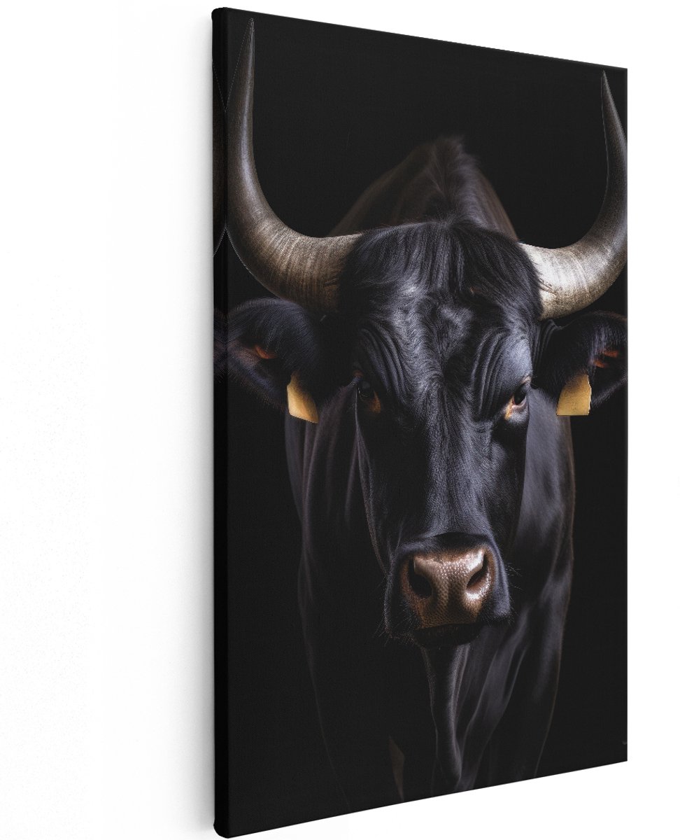 Artaza Canvas Schilderij Stier - 120x180 cm - Groot - Wanddecoratie Dieren - Muurdecoratie Zwart - Decoratie Dierenkop - Kamer Accessoires