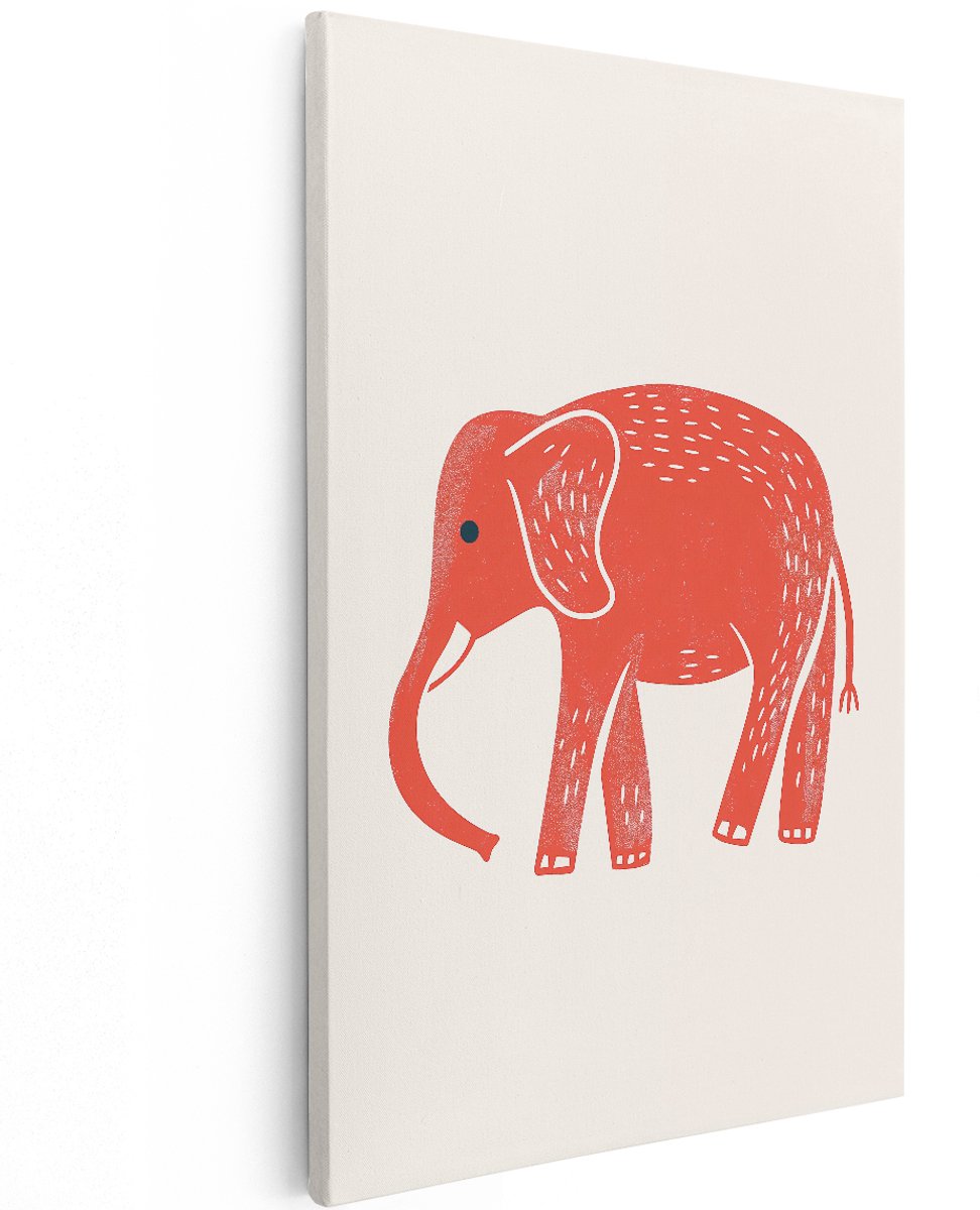 Artaza Canvas Schilderij Olifant - 120x180 cm - Groot - Wanddecoratie Kinderkamer - Muurdecoratie Babykamer - Decoratie Dieren - Rood