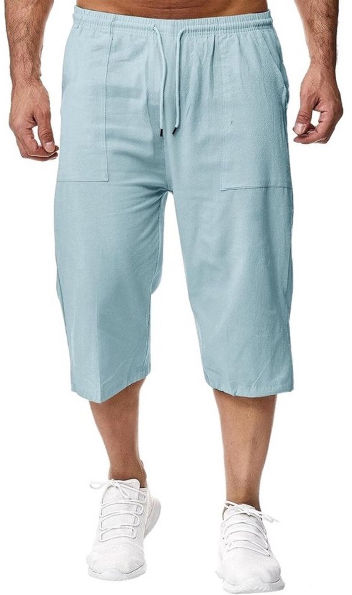 Lichte herenlinnenshorts 3/4-lengte met cargo zakken en verstelbare taille - zomerbroek — afbeelding 2