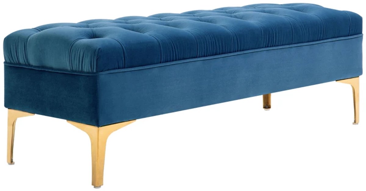 Bankje - Bedbank En Schoenenbank Met Verhoogde Poten - Voor Slaapkamer - Fluweel - Blauw