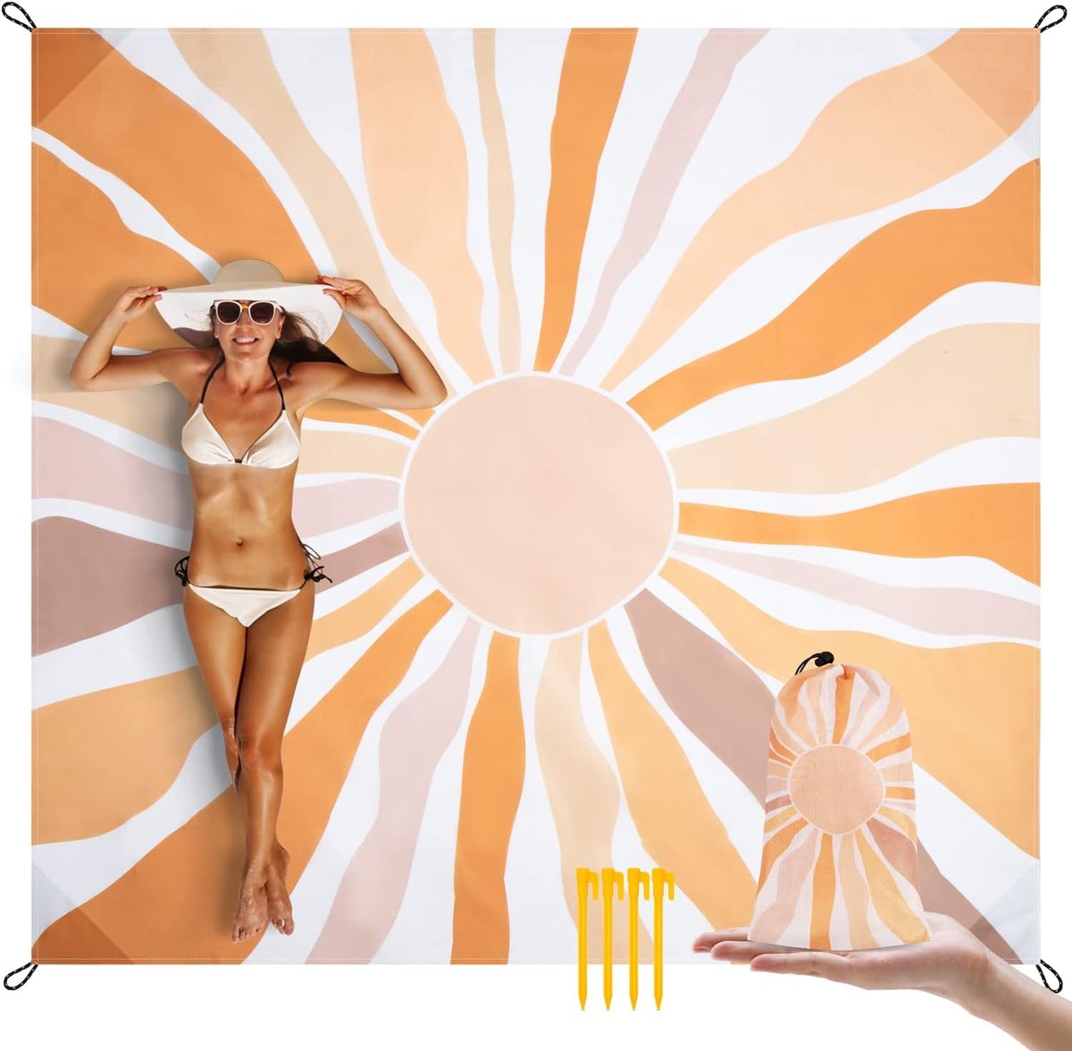 Boho strandmat 210x200 cm – Waterafstotend & zandvrij – Lichtgewicht met 4 haringen – Voor picknick, camping & reis