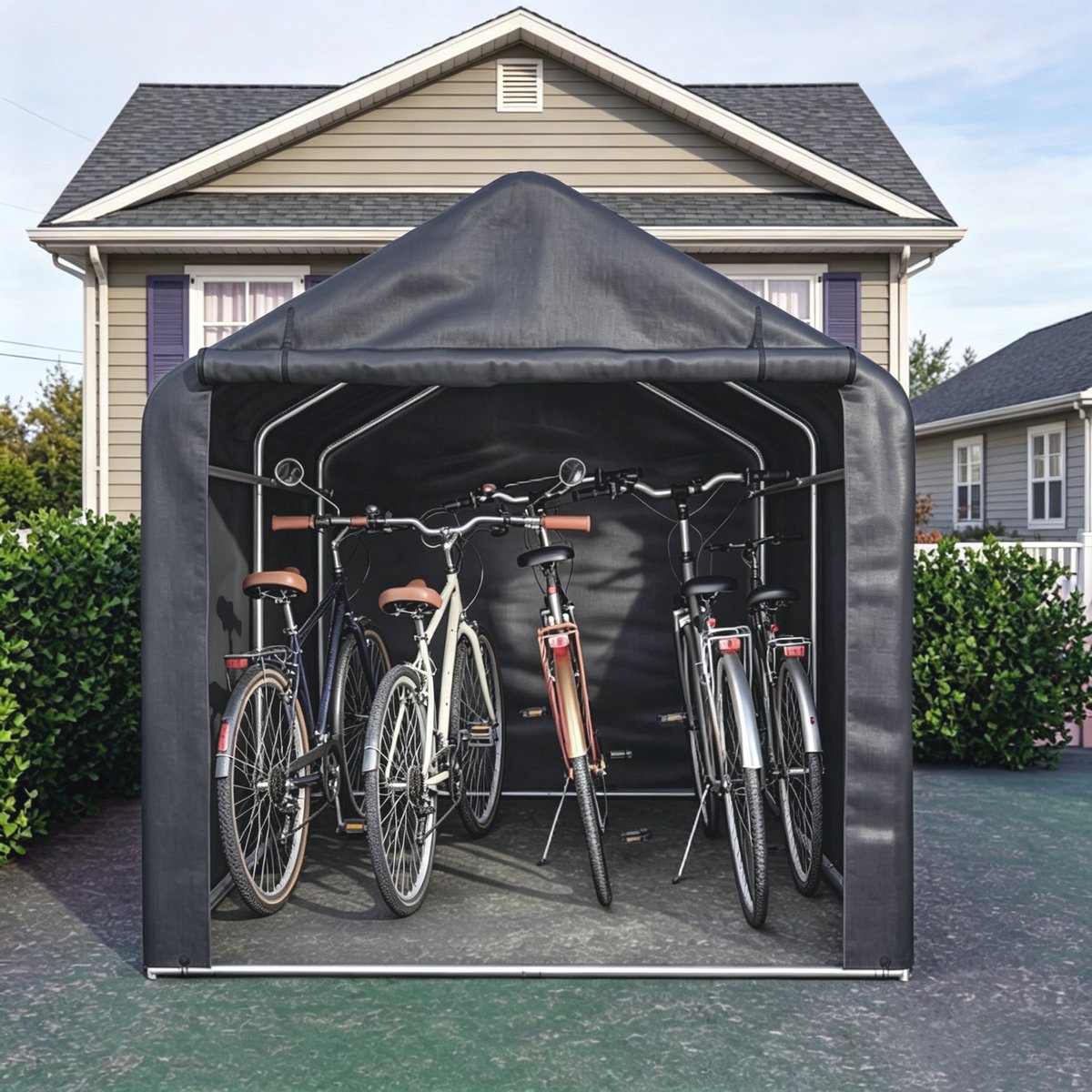 Waterdichte Buitenberging van Staal 218x157x166cm Draagbare Fietsenstalling en Overkapping voor Motor Tuingereedschap ATV All Season Weersbestendig met Zadel Dak Houd je Spullen Beschermd zonder Dure