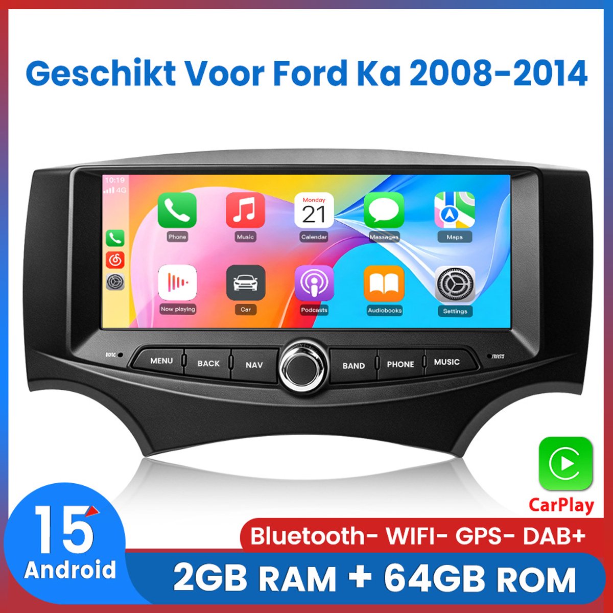 Awesafe 6.86 Inch Autoradio - Geschikt Voor Ford Ka 2008 t/m 2014 - Draadloos Apple CarPlay & Android Auto - 2GB+64GB - Android 15.0 Systeem - Bluetooth & Wifi - GPS Navigatie - Radio Scherm - 2008 2009 2010 2011 2012 2013 2014