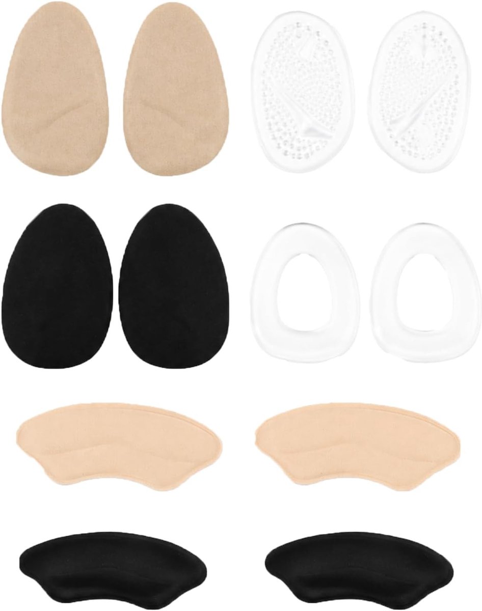 Set van 12 Hielkussens en Voorvoet Pads voor Dames, Halve Inlegzolen voor Hakken en Sandalen, Comfort en Bescherming voor Schoenen met Puntige Teen