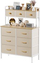 Nettaeseno - Ladekast met 9 Stoffen Lades - Opbergkast met metalen Frame Slaapkamer - 35x80x130 cm - Beige