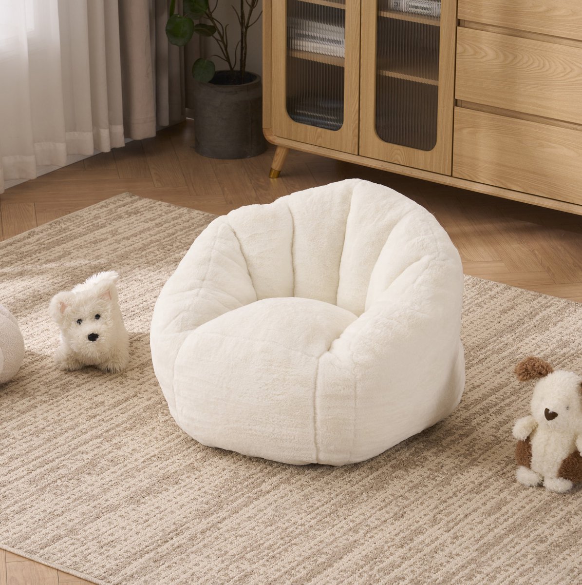 DESMIU Zitzak - Kinder Zitzak Klein - Met Rugleuning - Pluche Loungestoel Voor Speelkamer, Leeshoek, Woonkamer En Kinderkamer - Polyester - Beige