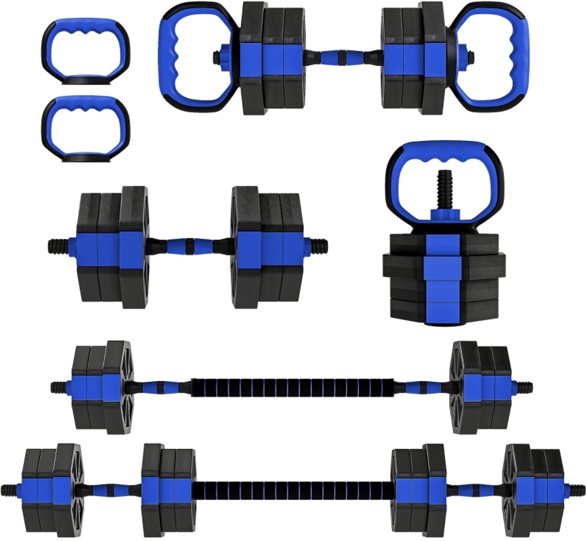 Dumbbelset‑6‑in‑1‑multifunctioneel‑totaal 20kg‑kunststof‑zand‑125x18x18cm‑blauw