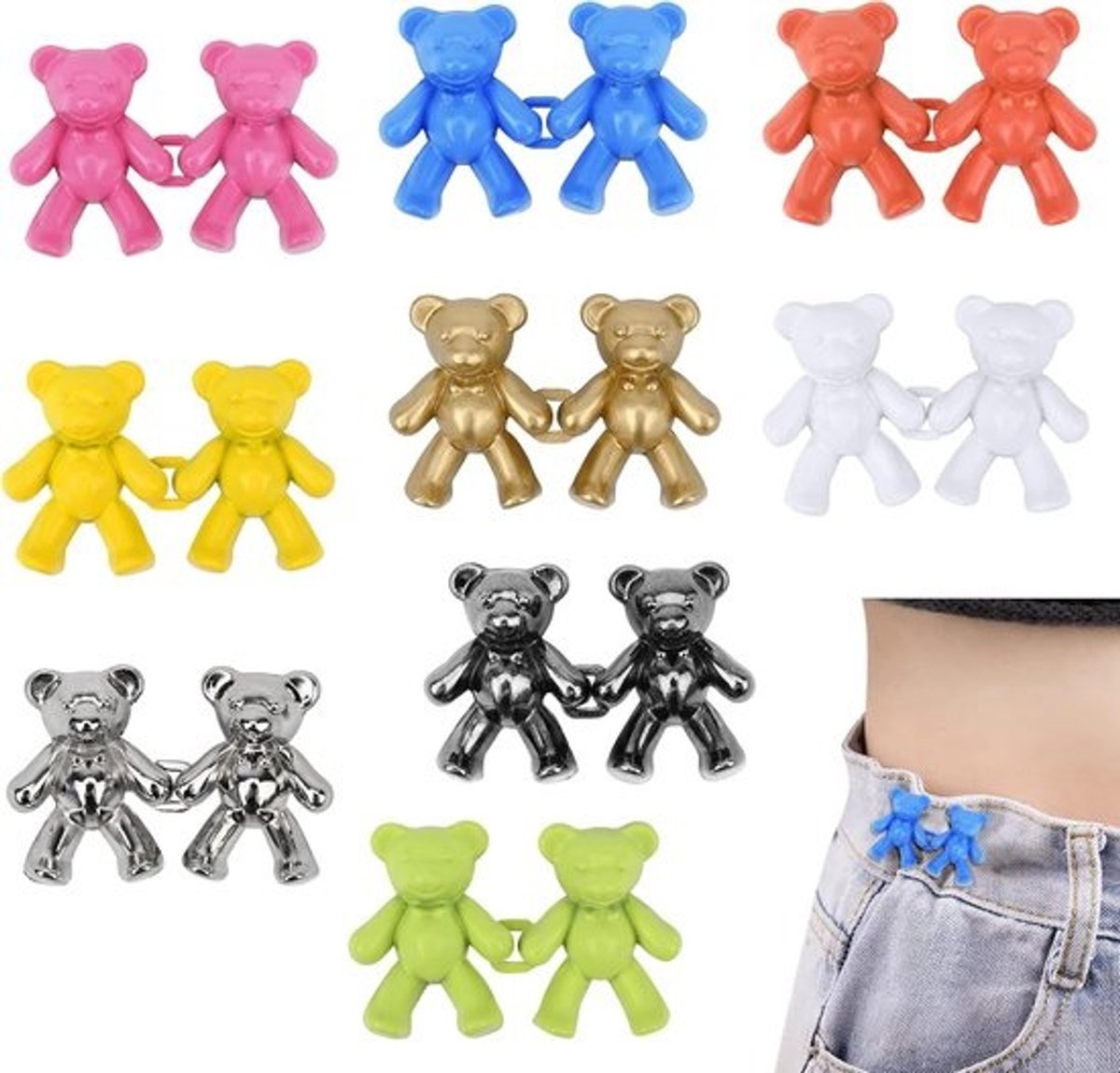 Jeansknopen pinnen – 9 paar verstelbare taille clips in 9 kleuren voor losse jeans en rokken