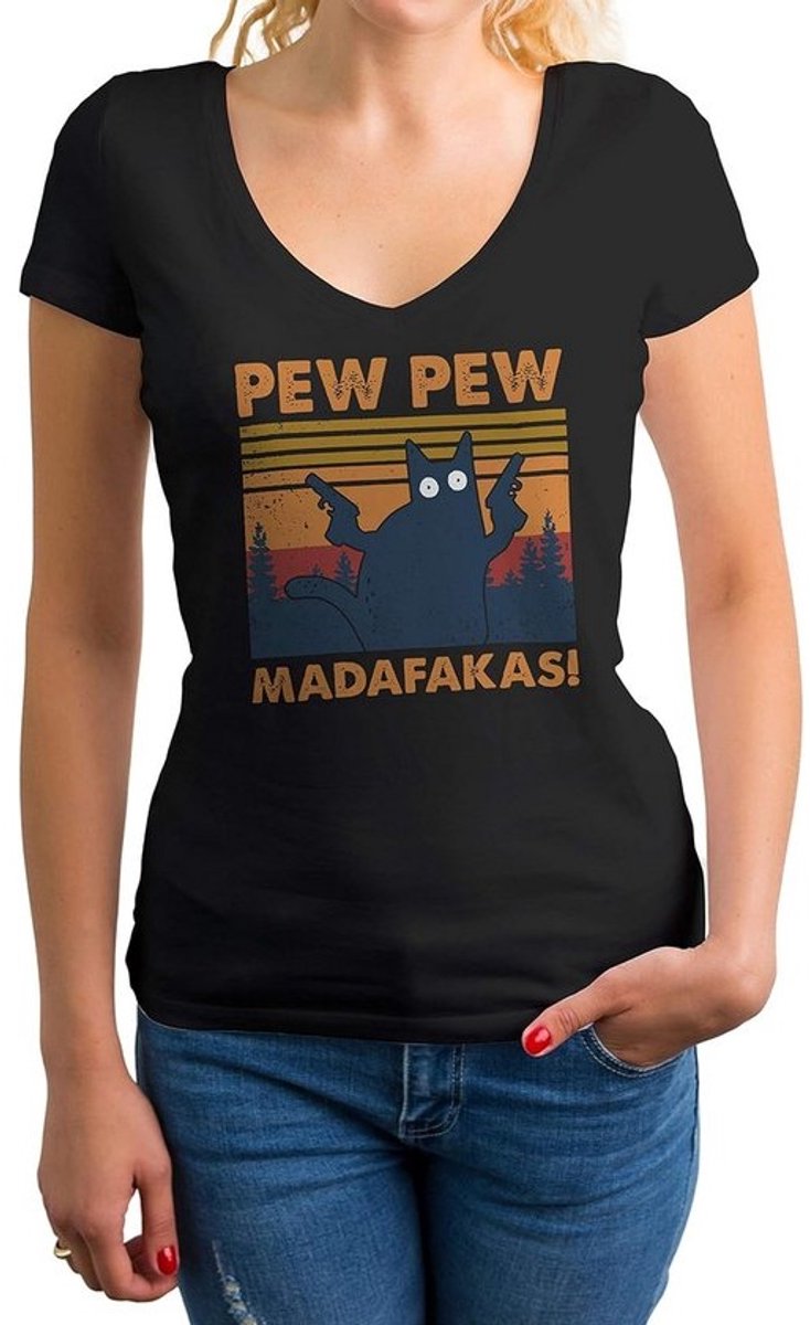 Vintage dames V-hals t-shirt met grappige print