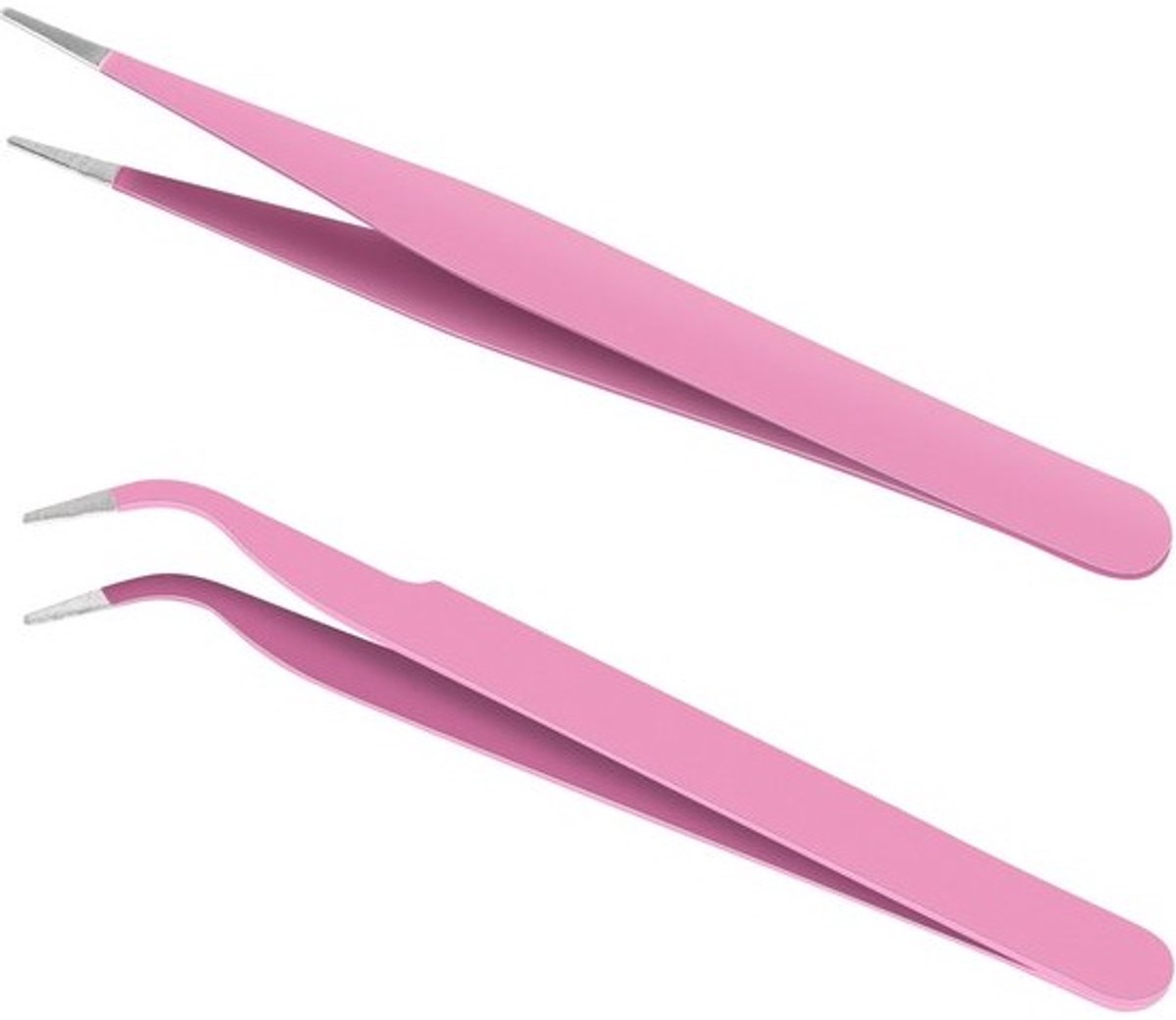 Dailygoods - Ainiv Precisiepincet, 2 stuks wimperverlenging, precisie, antistatisch roestvrij staal, pincet met punten, rechte en gebogen punten, pincet voor verlenging van valse wimpers, roze