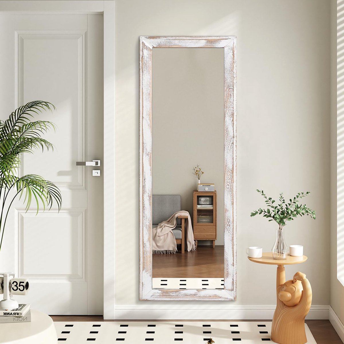 AAZZKANG Ganzkörperspiegel met houten frame, 110 x 35 cm, rustieke grote wandspiegel voor slaapkamer, woonkamer - ShopVlot