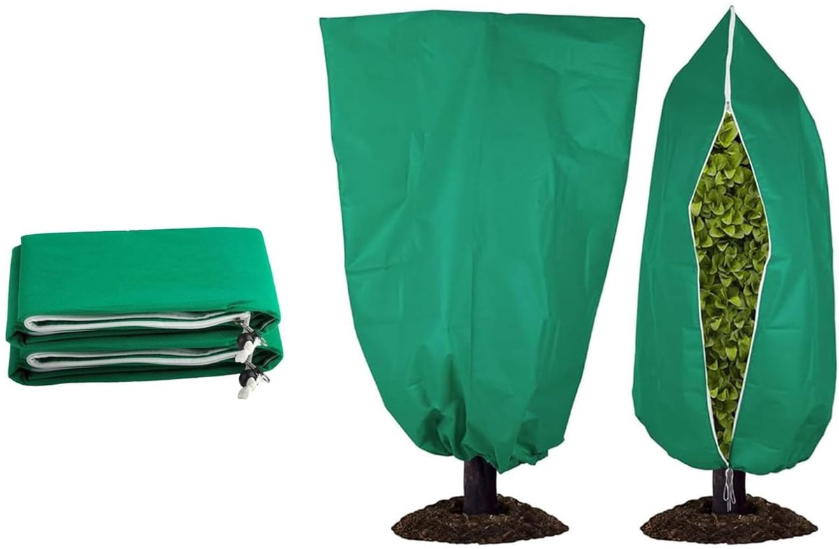 Vliesdoek Plantenhoes - Winterbescherming met rits en trekkoord - Voor olijfbomen, kuipplanten en palmen buiten - 2 stuks - 80x120 cm
