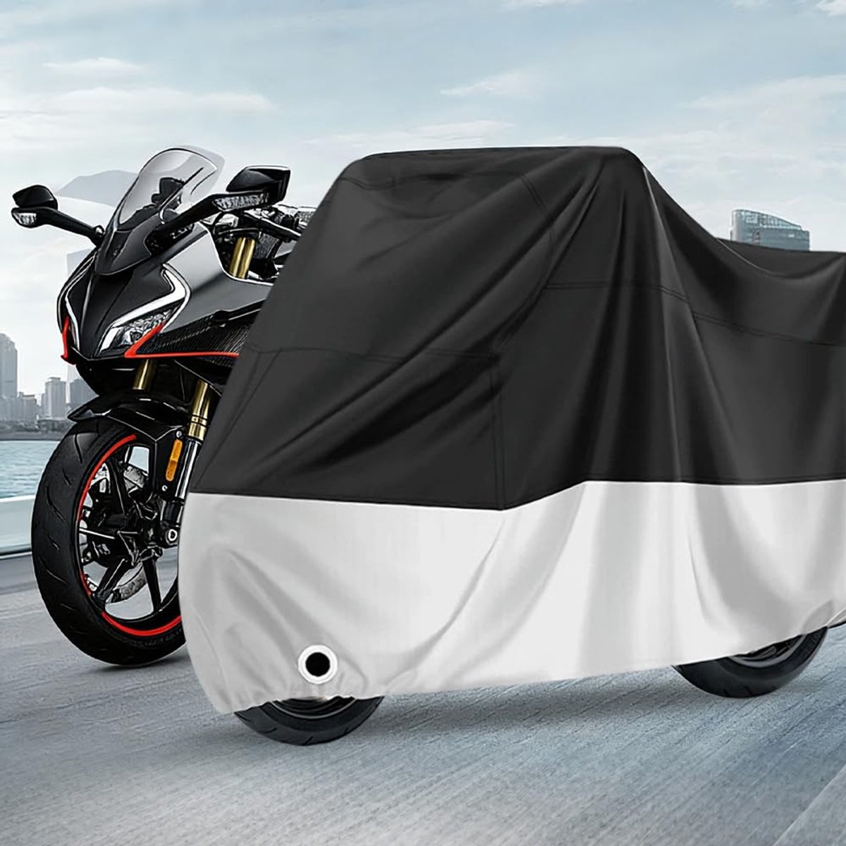 Motorhoes - 210D Waterdicht & UV-bestendig met slotgat - Voor motorfietsen en scooters buiten - 245x105x125cm