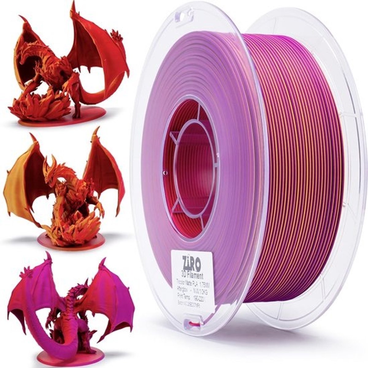 PLA filament 1,75 mm - 1 kg matte spoel - meerkleurig - kleurverandering per hoek - dimensionale nauwkeurigheid
