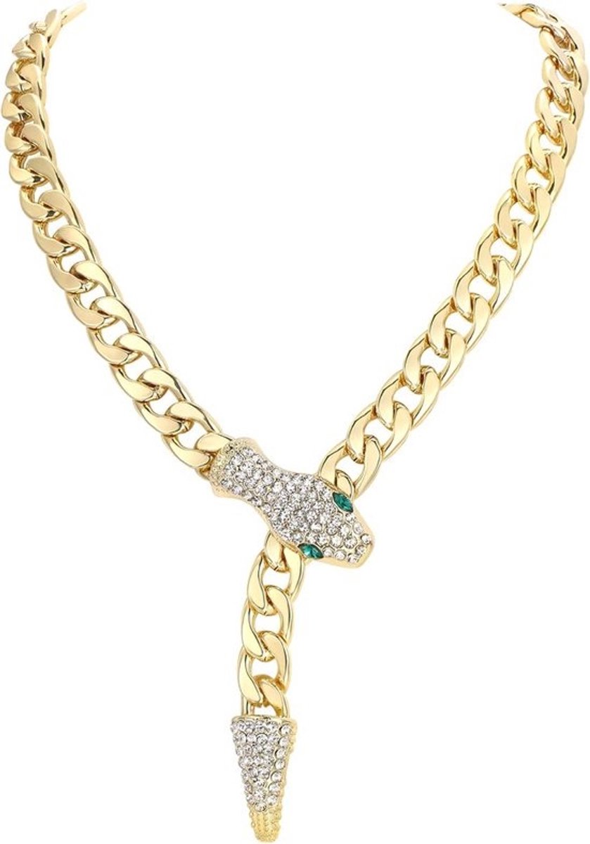 Slang Ketting met Strass Steentjes Dames Meisjes Dieren Choker Korte Halsketting Zilverkleurig