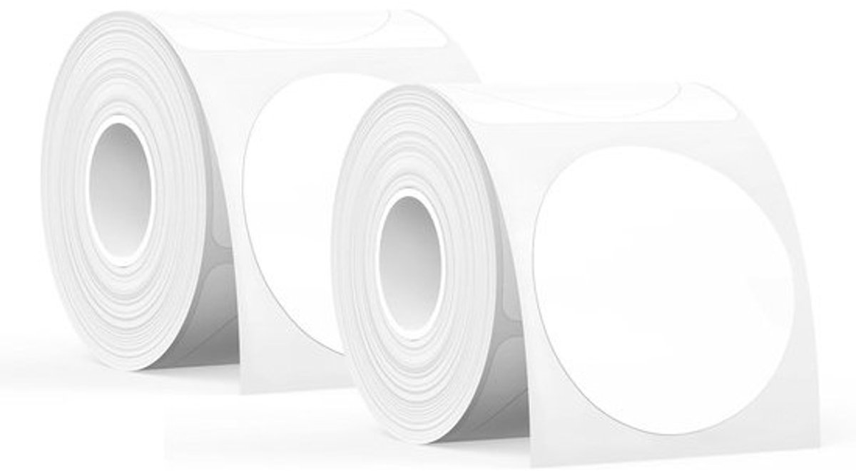2 Rollen Zelfklevende Thermische Etiketten (Zwart op Wit) voor Labelprinter, 50mm Rond, 150 Stuks per Rol