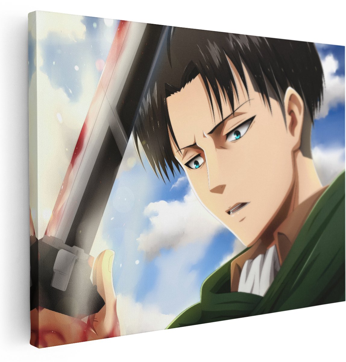 Artaza Canvas Schilderij Anime Held - 160x120 cm - Groot - Wanddecoratie Attack On Titan - Muurdecoratie Levi - Decoratie Slaapkamer Groen