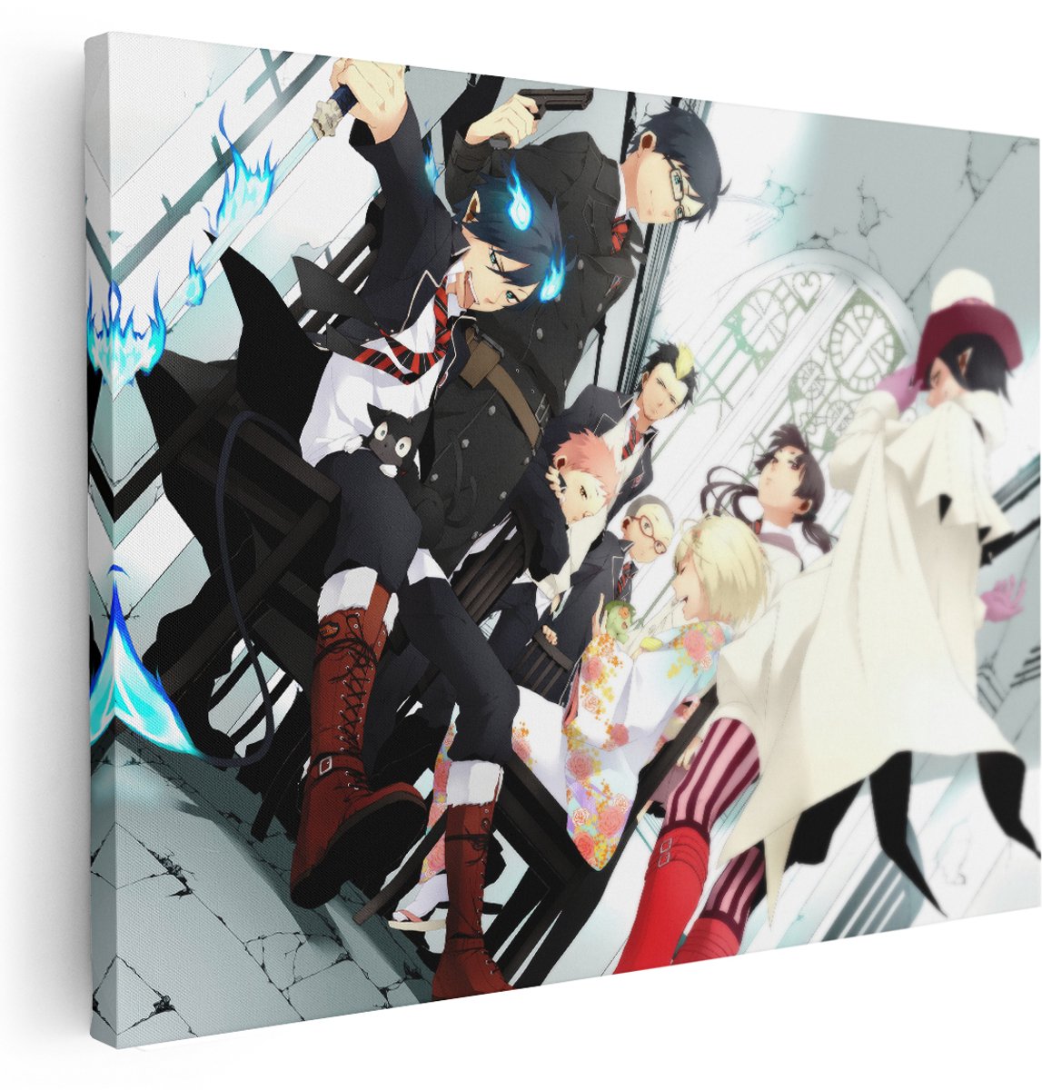 Artaza Canvas Schilderij Blue Exorcist - 160x120 cm - Groot - Wanddecoratie Anime Personages - Muurdecoratie Japan - Decoratie Jongenskamer - Kamer Accessoires