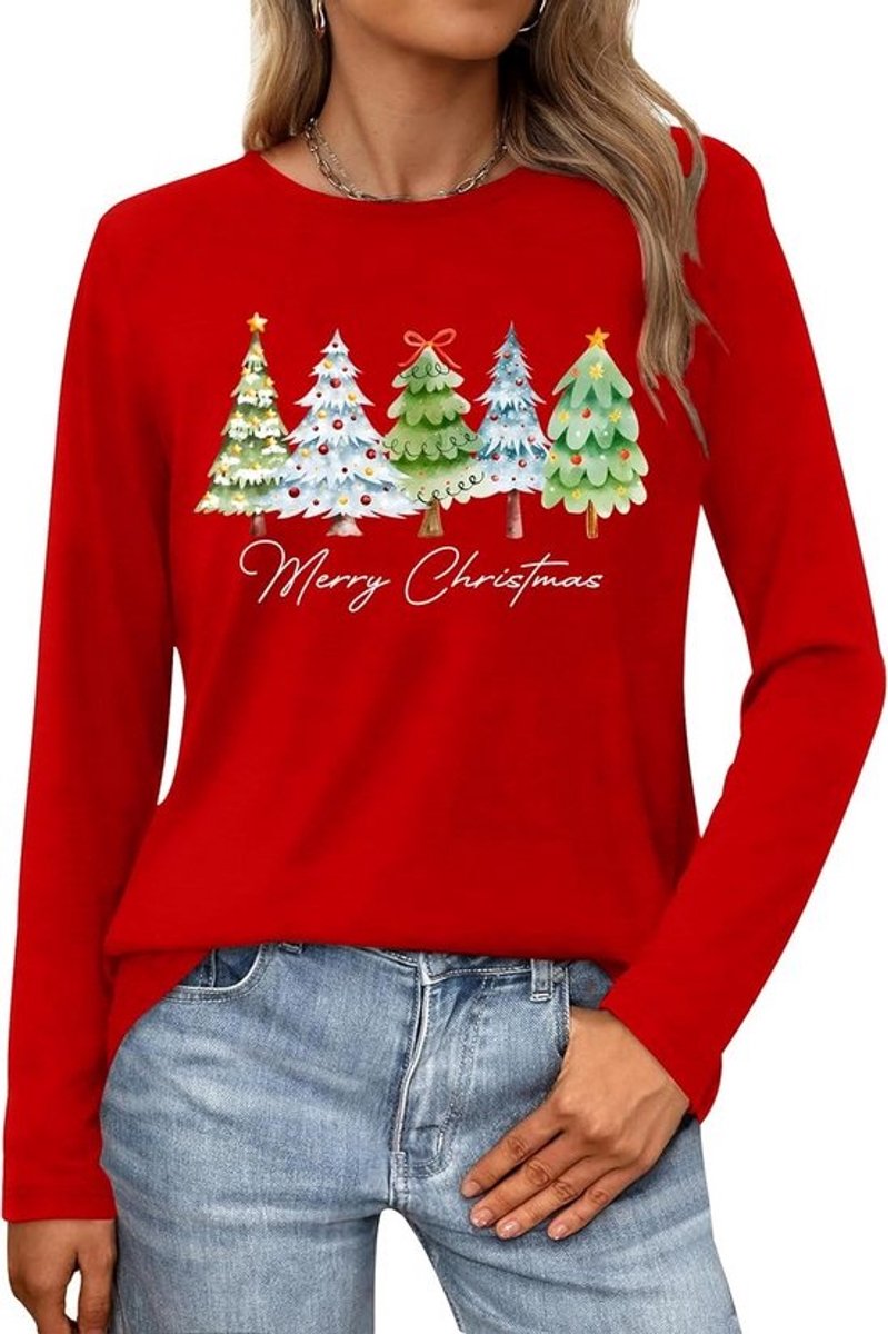 Dames Kerstmis Shirt Lange Mouw - Grappige Merry Christmas Top voor Feestdagen