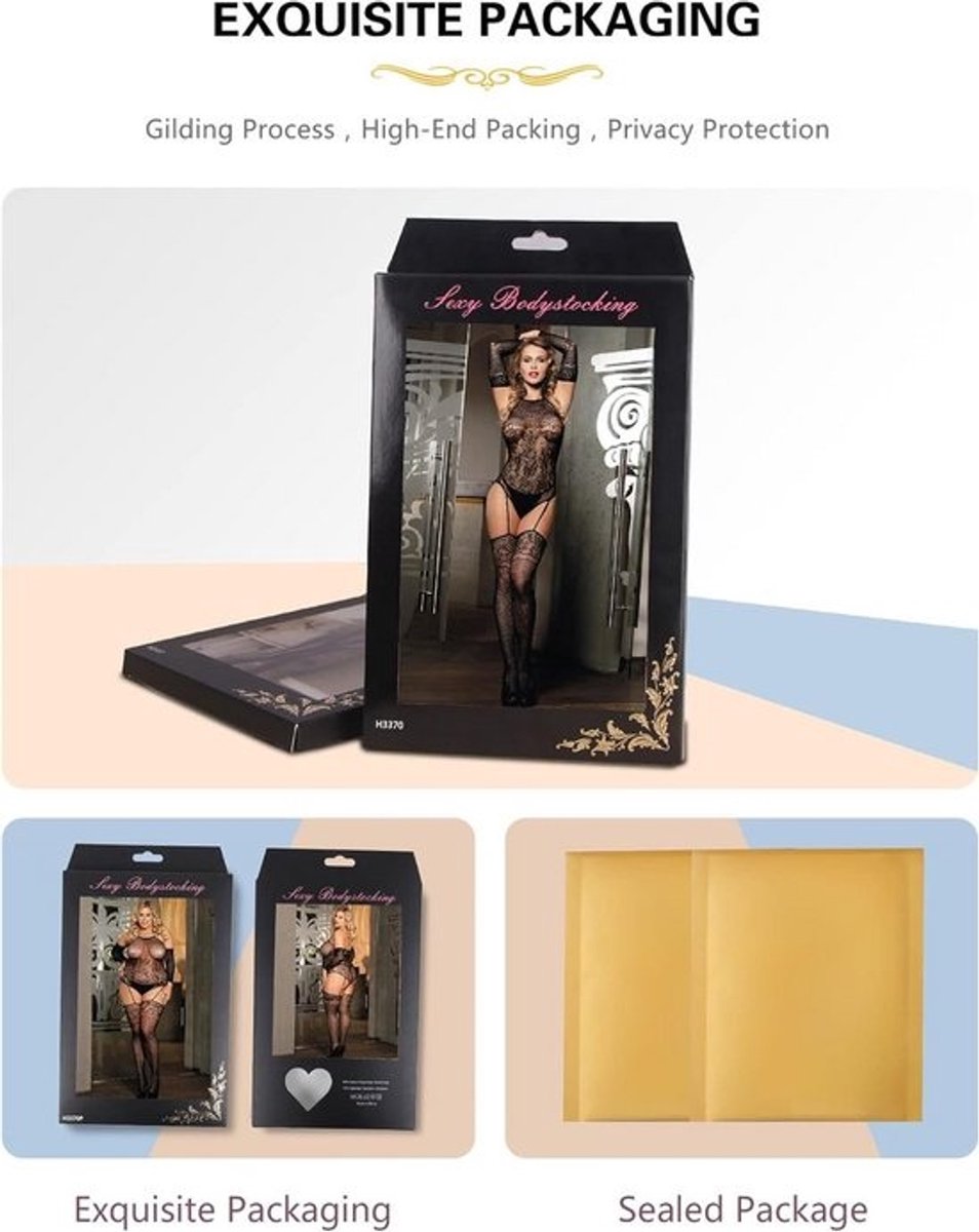 Sexy Plus Size Bodystocking met Kanten Details en Jarretelbandjes
