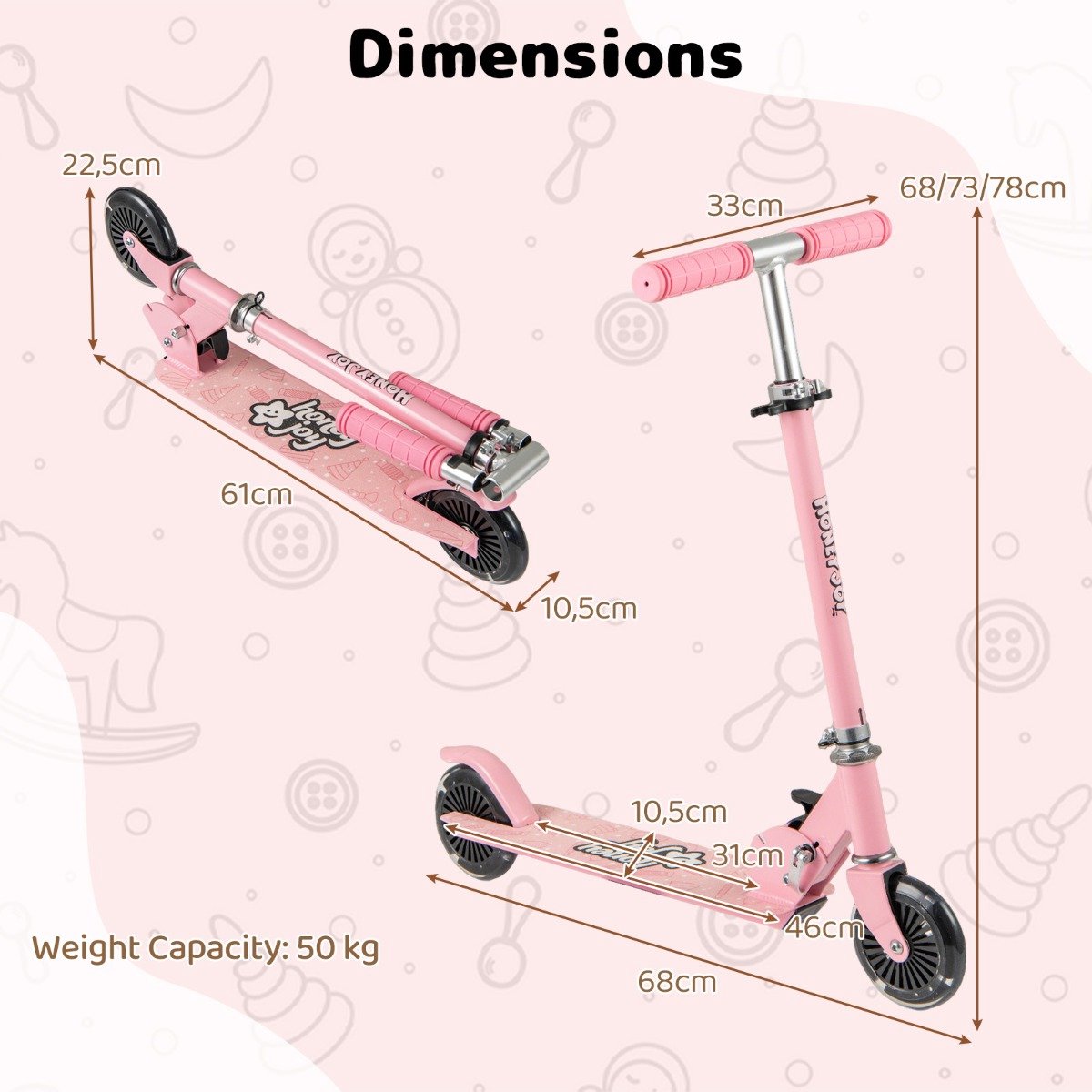 SureDeal® - Kinderstepp - Kinderstep - Led Wielen Inklapbaar - Jongens - Meisjes Vanaf Jaar - 68x10,5x68 cm - Roze