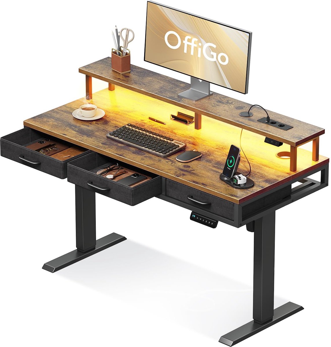 OffiGo Bureau Hoogteverstelbaar met laden, 120cm, Bruin - ShopVlot