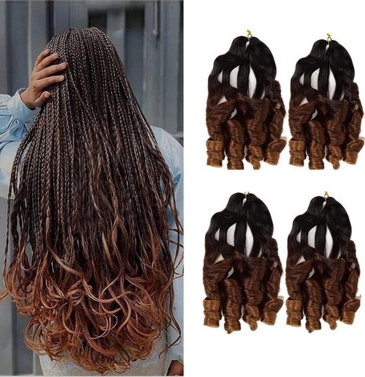 24 Inch Losse Golvende Krullen Vlecht Haar 6 Pak Synthetisch Voorhoofd Koppen