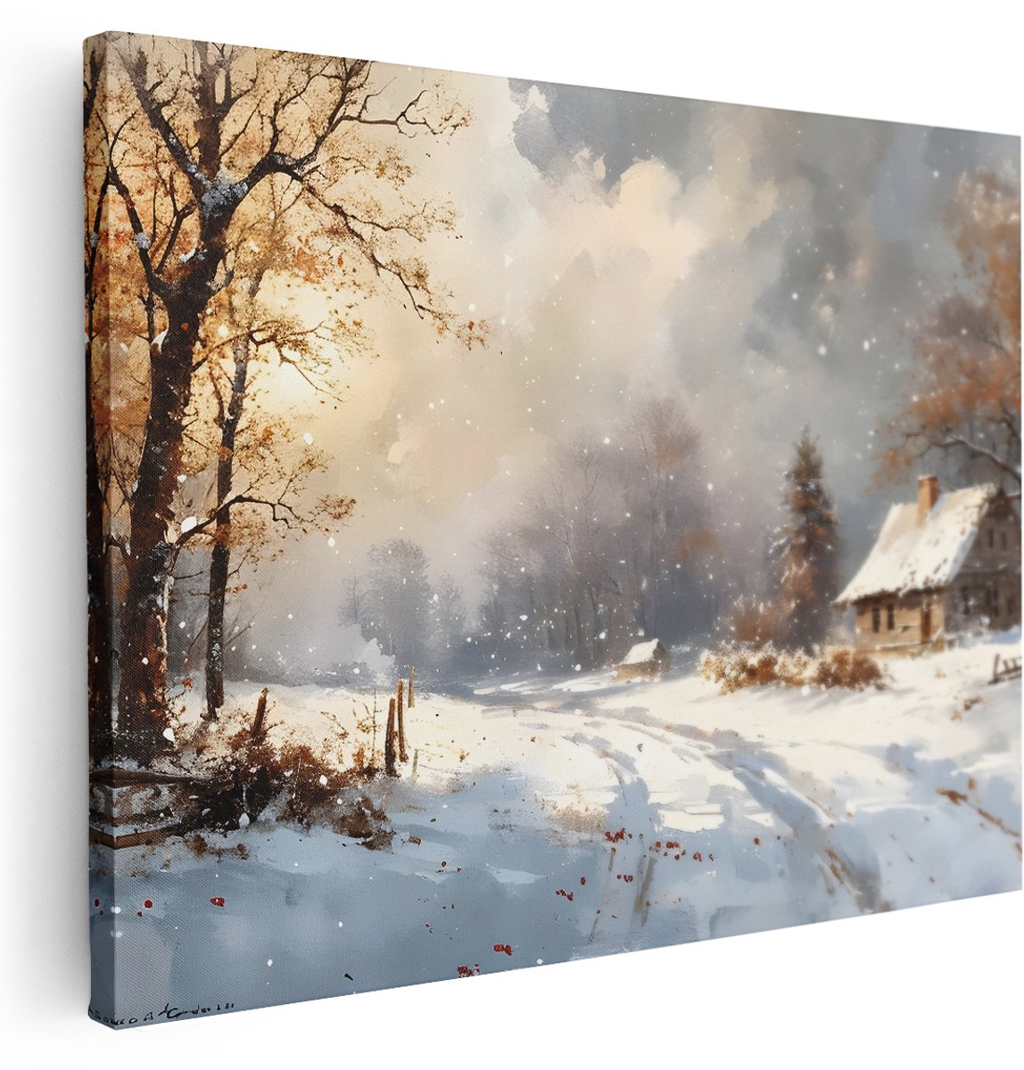 Artaza Canvas Schilderij Winter - 160x120 cm - Groot - Wanddecoratie Landschap Bomen - Muurdecoratie Natuur - Kamer Accessoires Sneeuw