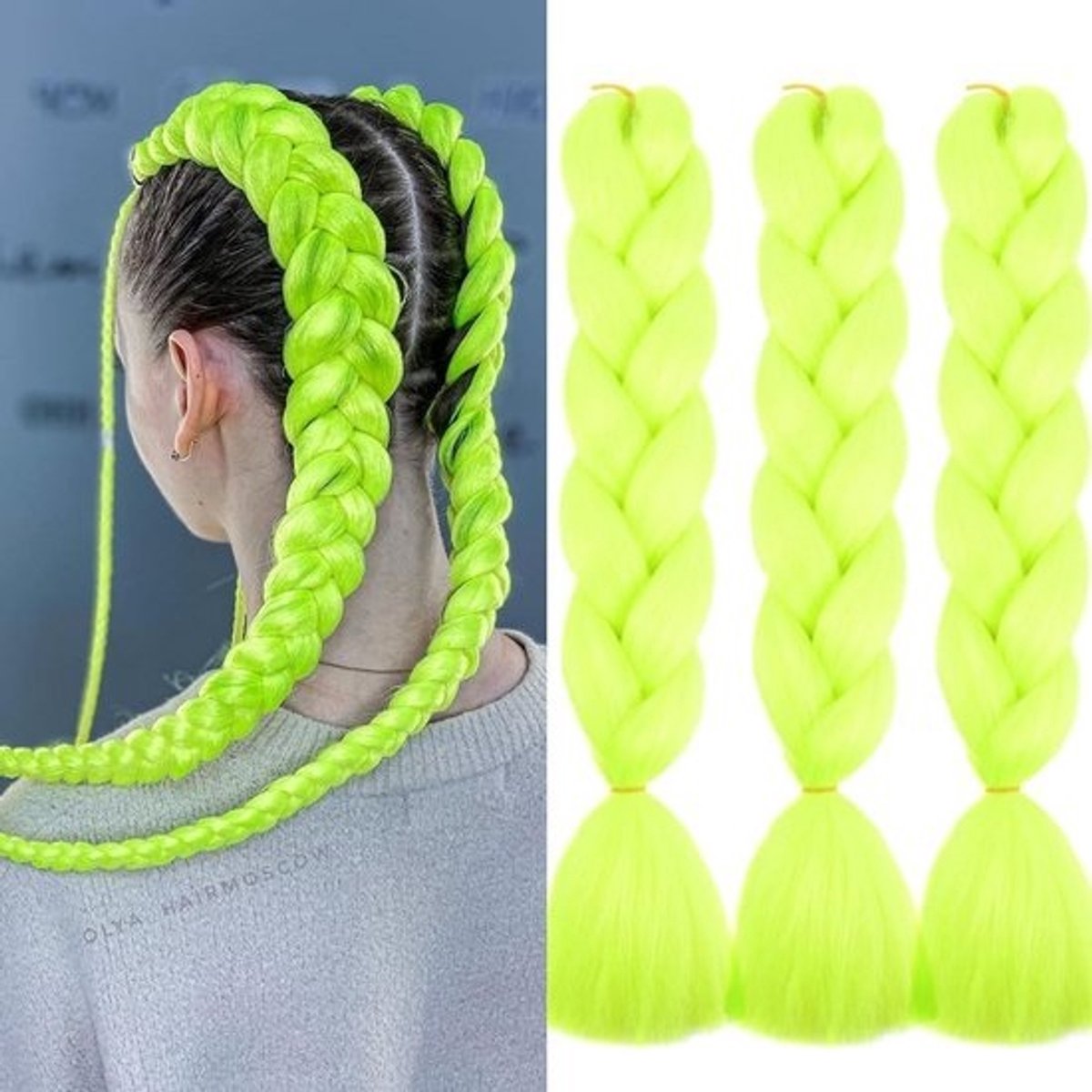 Synthetisch Vlechthaar, Voorgerekt, 24 Inch, 3 Delen, Felle Kleuren