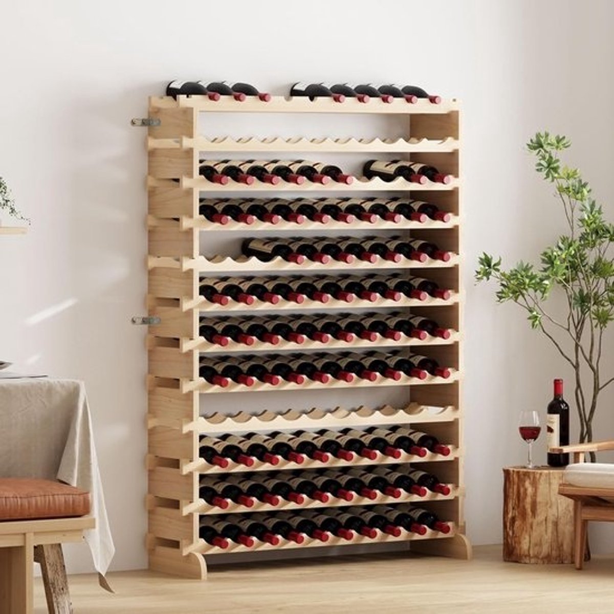 Stapelbaar Houten Wijnrek voor 120 Flessen - Stevig Flessenrek